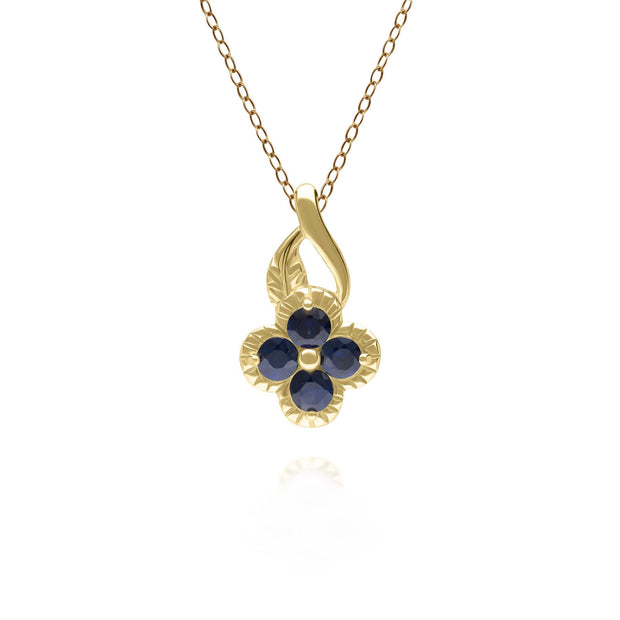 Floral Round Sapphire Pendant in 9ct Yellow Gold