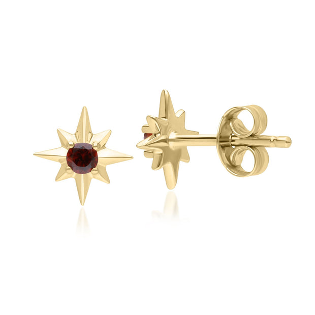 Night Sky Garnet Star Stud Earrings in 9ct Yellow Gold