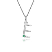 Initial Emerald Letter Charm Necklace in 9ct White Gold