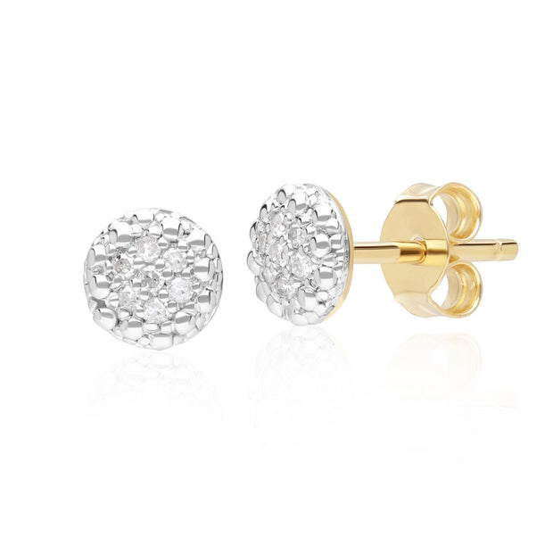 Diamond Pave Round Stud Earrings in 9ct Yellow Gold