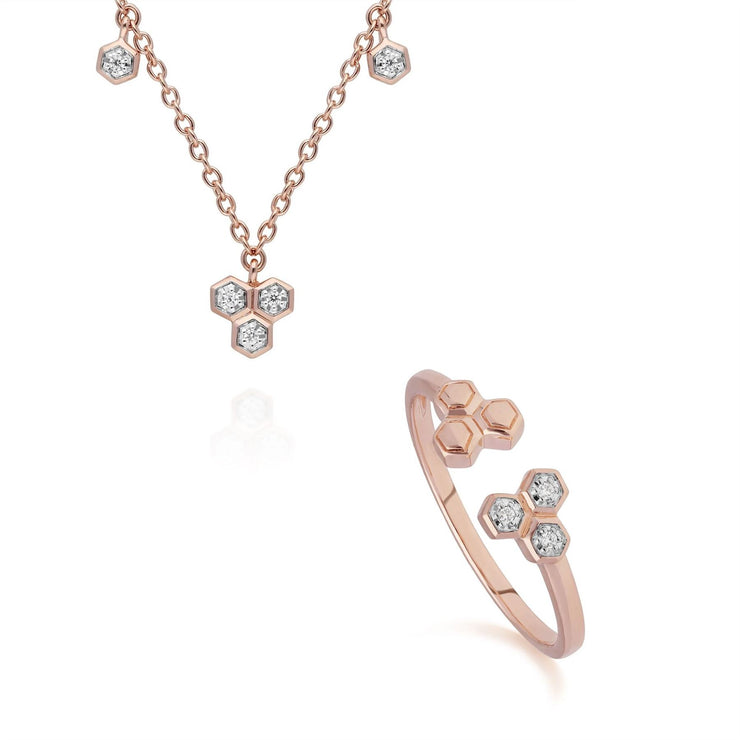 Diamond Trilogy Necklace & Ring Set in 9ct Rose Gold