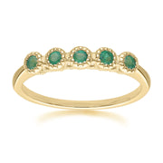 Classic Round Emerald Five Stone Eternity Ring in 9ct Yellow Gold