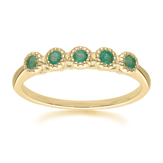 Classic Round Emerald Five Stone Eternity Ring in 9ct Yellow Gold