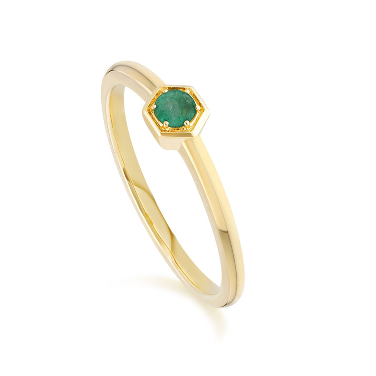 Honeycomb Inspired Emerald Solitaire Ring in 9ct Yellow Gold