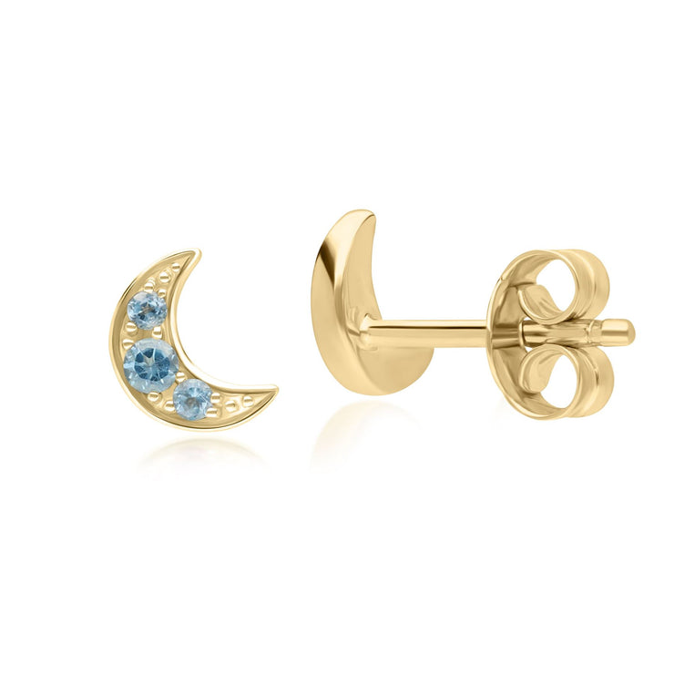Night Sky London Blue Topaz Moon Stud Earrings in 9ct Yellow Gold