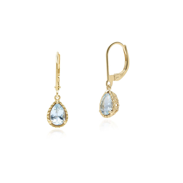 Classic Pear Aquamarine Dangle Earrings in 9ct Yellow Gold