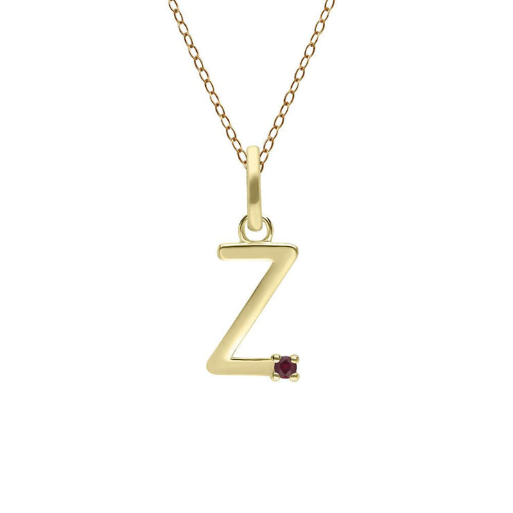 Initial Ruby Letter Necklace In 9ct Yellow Gold