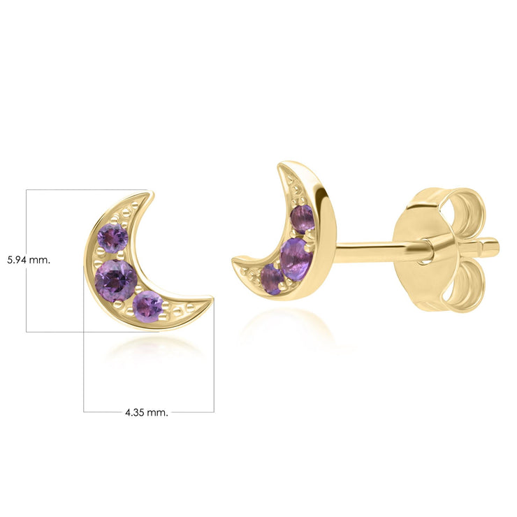 Night Sky Amethyst Moon Stud Earrings in 9ct Yellow Gold