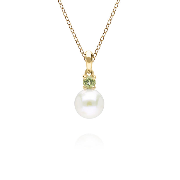 Modern Pearl & Peridot Pendant in 9ct Yellow Gold