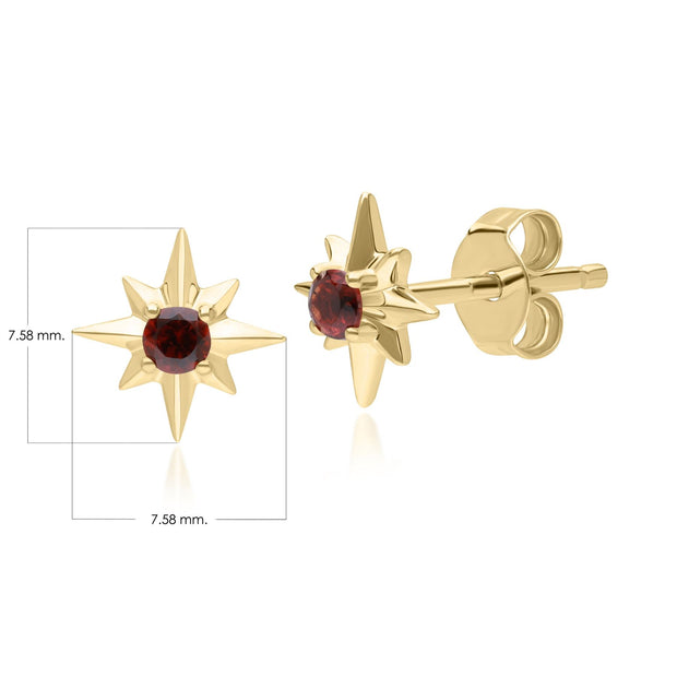 Night Sky Garnet Star Stud Earrings in 9ct Yellow Gold