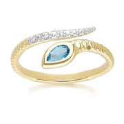 ECFEW™ London Blue Topaz & Diamond Snake Ring in 9ct Yellow Gold