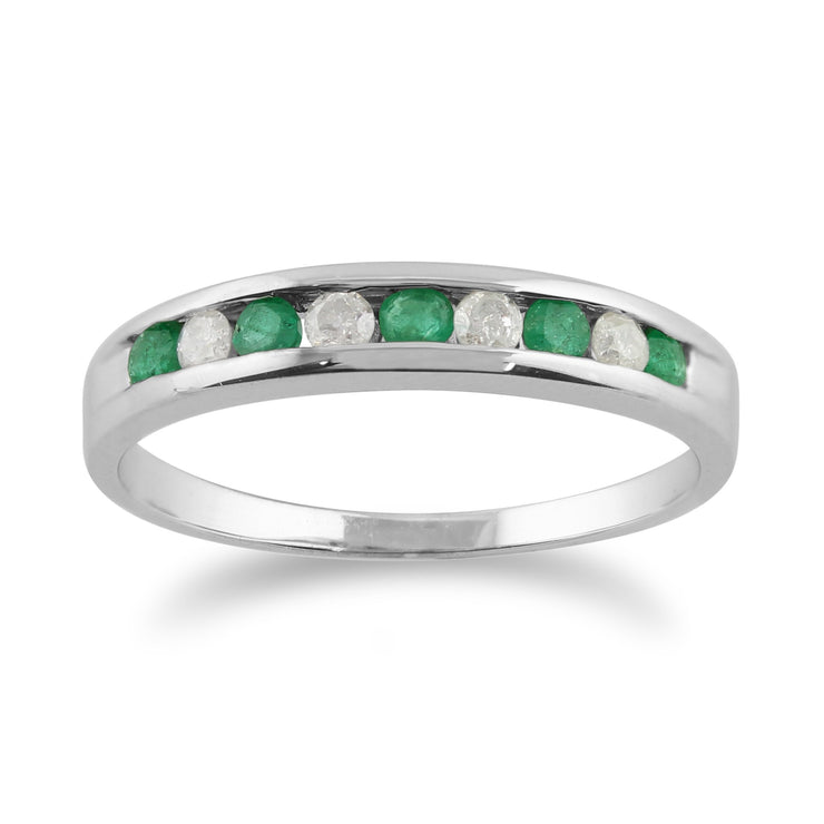 Emerald & Diamond Half Eternity Ring Image 1