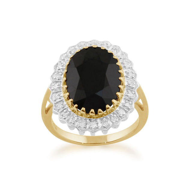 Classic Oval Sapphire & Diamond Cluster Ring in 9ct Yellow Gold 