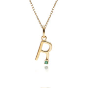 Initial Emerald Letter Necklace In 9ct Yellow Gold