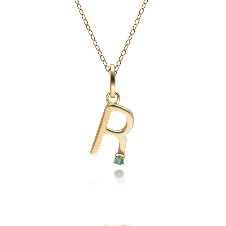 Initial Emerald Letter Necklace In 9ct Yellow Gold