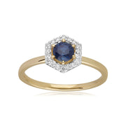 9ct Yellow Gold 0.448ct Sapphire & Diamond Halo Engagement Ring