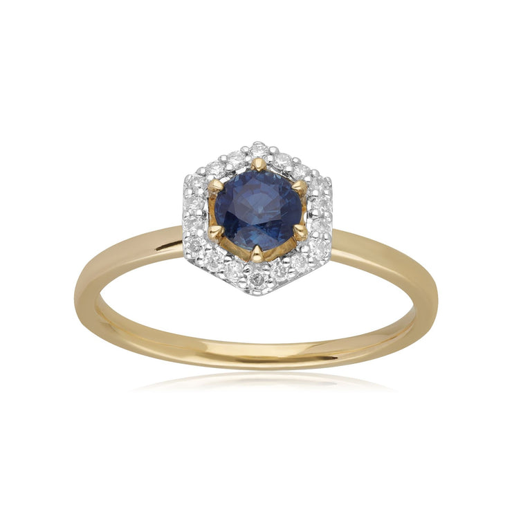 9ct Yellow Gold 0.448ct Sapphire & Diamond Halo Engagement Ring