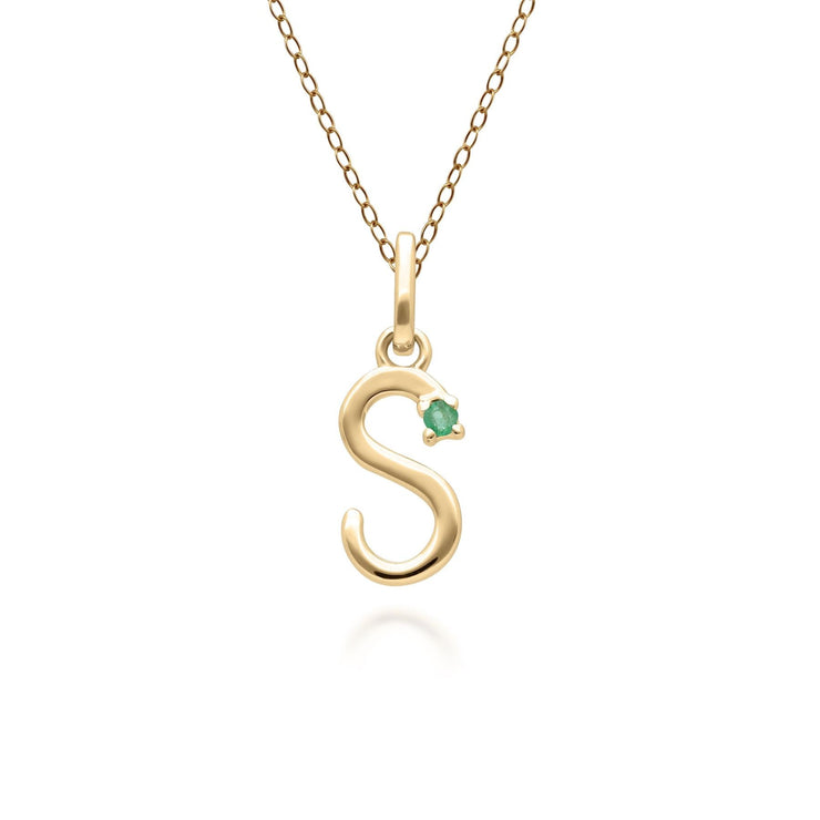 Initial Emerald Letter Necklace In 9ct Yellow Gold