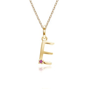 Initial Ruby Letter Necklace In 9ct Yellow Gold