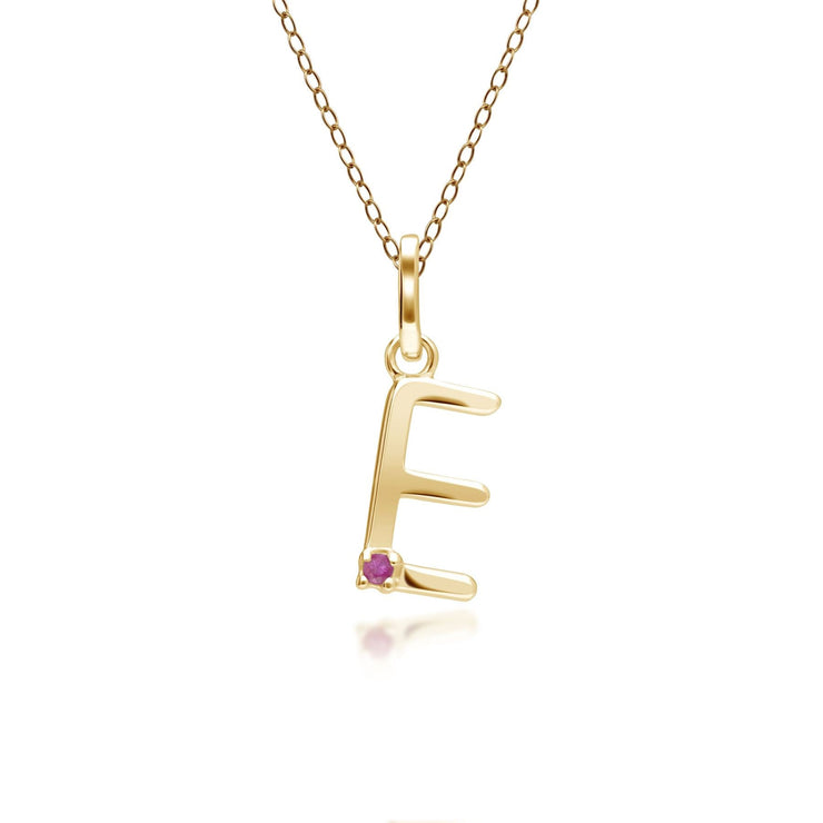 Initial Ruby Letter Necklace In 9ct Yellow Gold