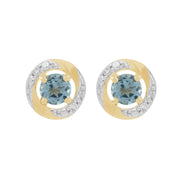Classic Blue Topaz Stud Earrings & Diamond Halo Ear Jacket Image 1 