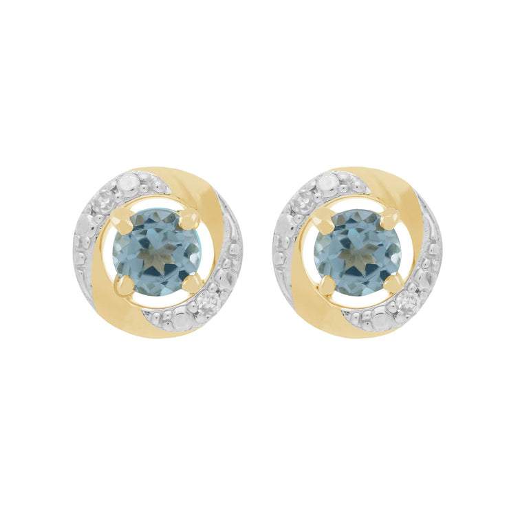 Classic Blue Topaz Stud Earrings & Diamond Halo Ear Jacket Image 1 