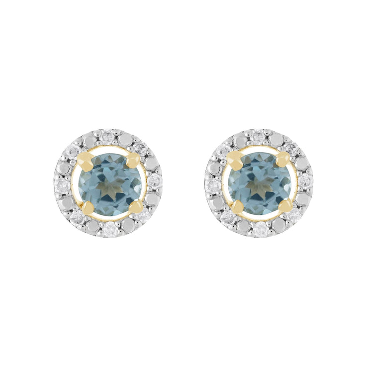 Classic Blue Topaz Stud Earrings & Diamond Round Earrings Jacket Set Image 1