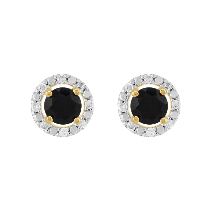 Classic Dark Blue Sapphire Stud Earrings & Diamond Round Earrings Jacket Set Image 1