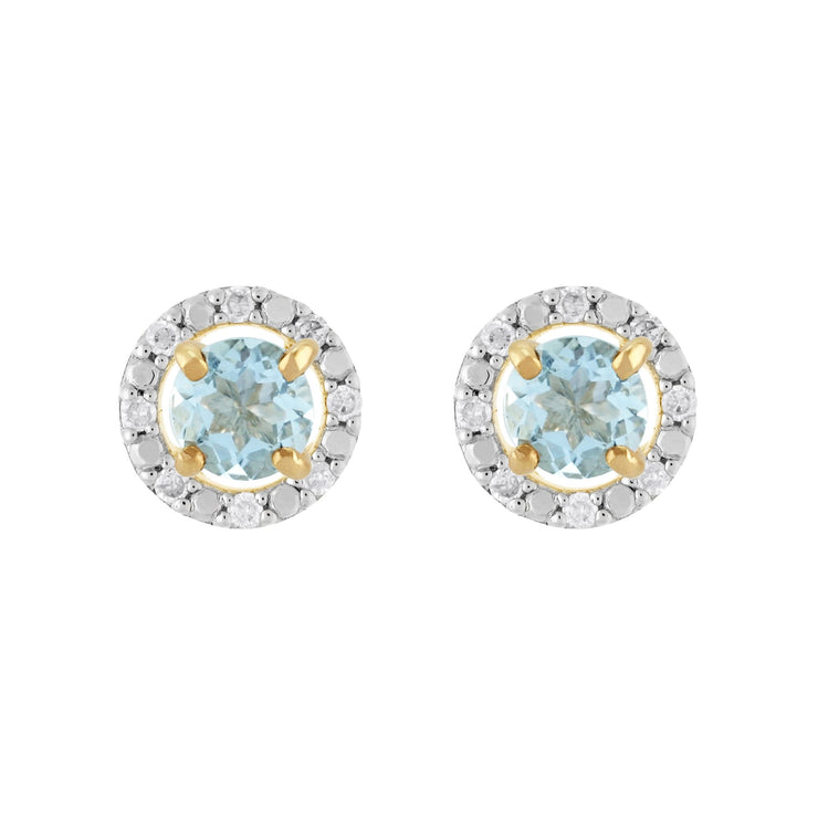 Classic Aquamarine Stud Earrings & Diamond Round Earrings Jacket Set Image 1