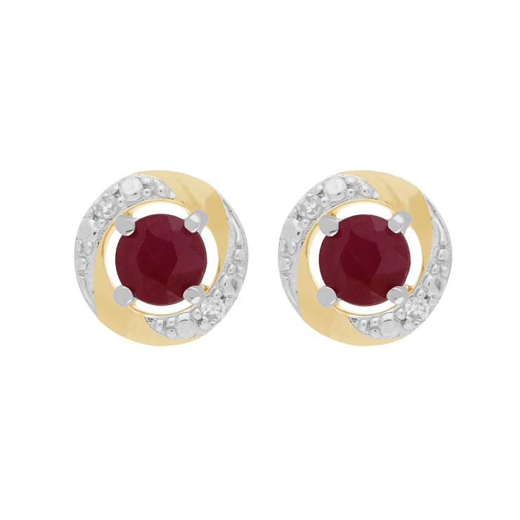 9ct White Gold Ruby Stud Earrings & Diamond Halo Ear Jacket Image 1 