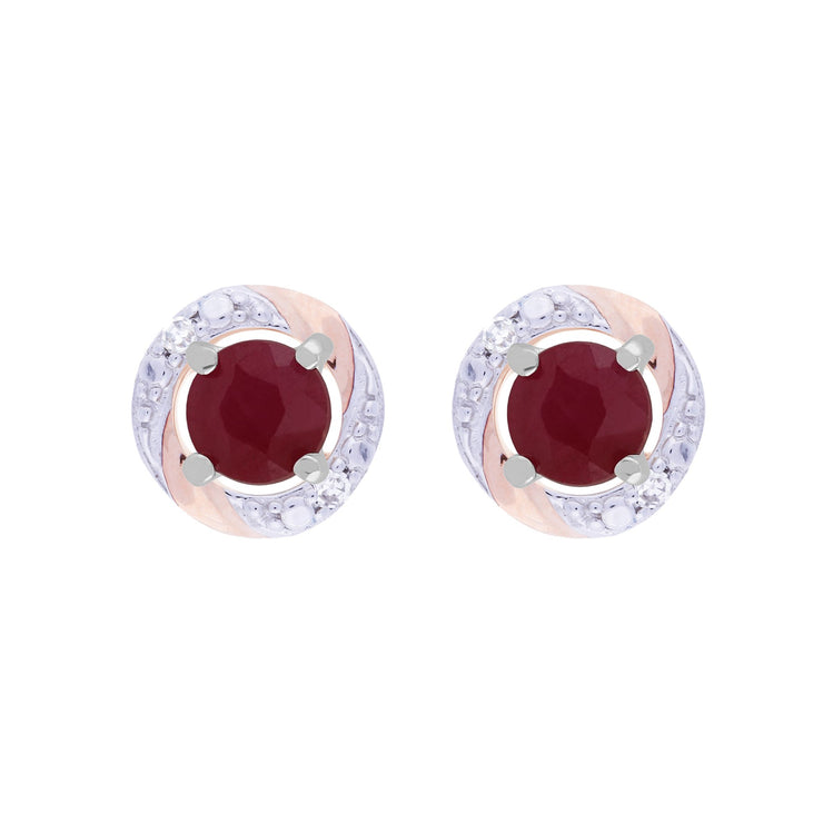Classic Ruby Stud Earrings & Diamond Round Earring Jacket Set Image 1