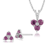 Classic Pink Sapphire & Diamond Stud Earrings & Pendant Set Image 1