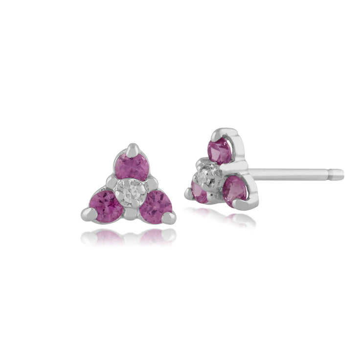 Classic Pink Sapphire & Diamond Stud Earrings & Pendant Set Image 2