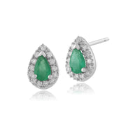 Classic Emerald & Diamond Cluster Stud Earrings Image 1