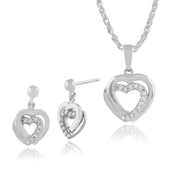 Classic Diamond Double Heart Stud Earrings & Pendant Set Image 1