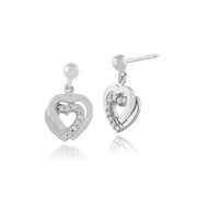Classic Diamond Double Heart Stud Earrings & Pendant Set Image 2