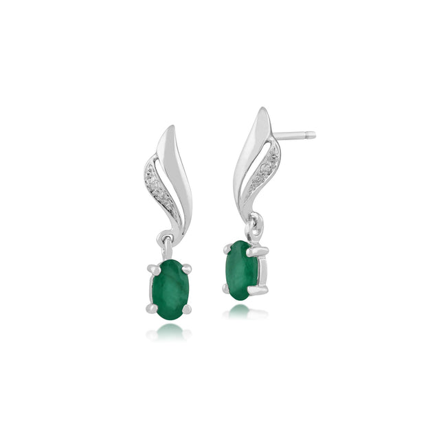 Classic Emerald & Diamond Twist Drop Earrings Image 1