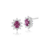 Classic Pear Pink Sapphire & Diamond Cluster Stud Earrings & Pendant Image 2