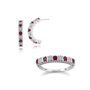 Classic Ruby & Diamond Half Hoop Earrings & Half Eternity Ring Set Image 1