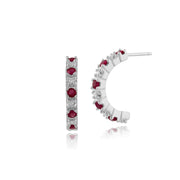 Classic Ruby & Diamond Half Hoop Style Earrings Image 1