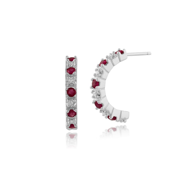 Classic Ruby & Diamond Half Hoop Style Earrings Image 1