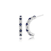 Classic Round Sapphire & Diamond Half Hoop Earrings & Half Eternity Ring Set in 9ct White Gold