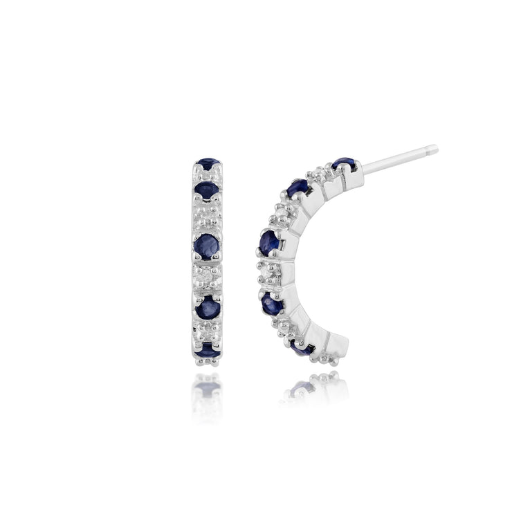 Classic Sapphire & Diamond Half Hoop Style Earrings Image 1