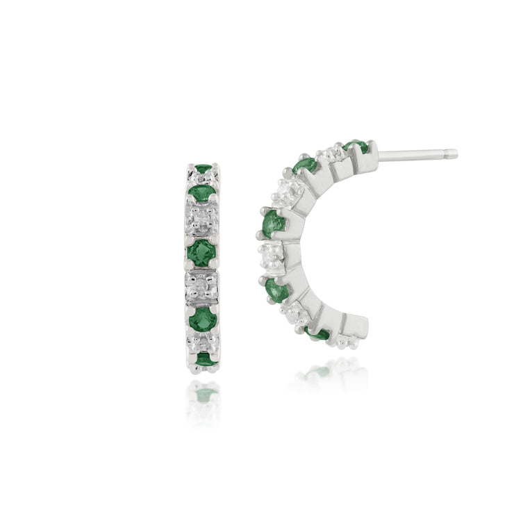Classic Emerald & Diamond Half Hoop Style Earrings Image 1