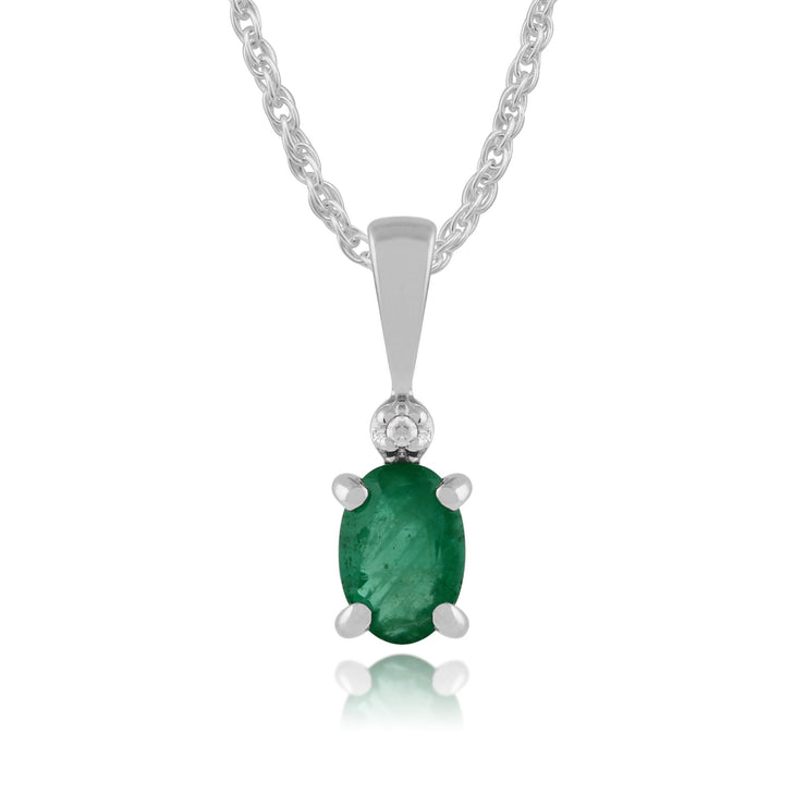 Classic Emerald & Diamond Stud Earrings & Pendant Set Image 4