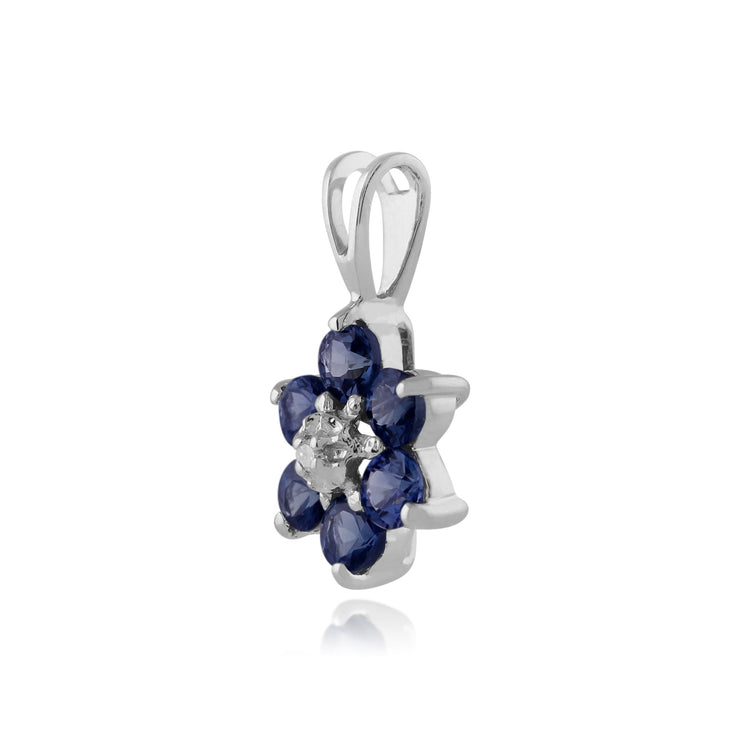 Floral Sapphire & Diamond Cluster Pendant Image 2