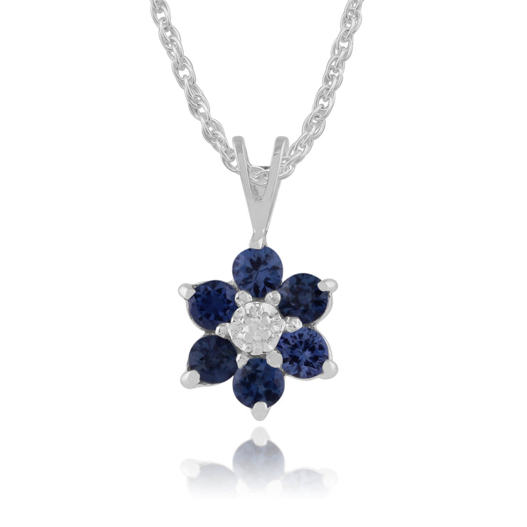 Floral Sapphire & Diamond Cluster Pendant Image 1