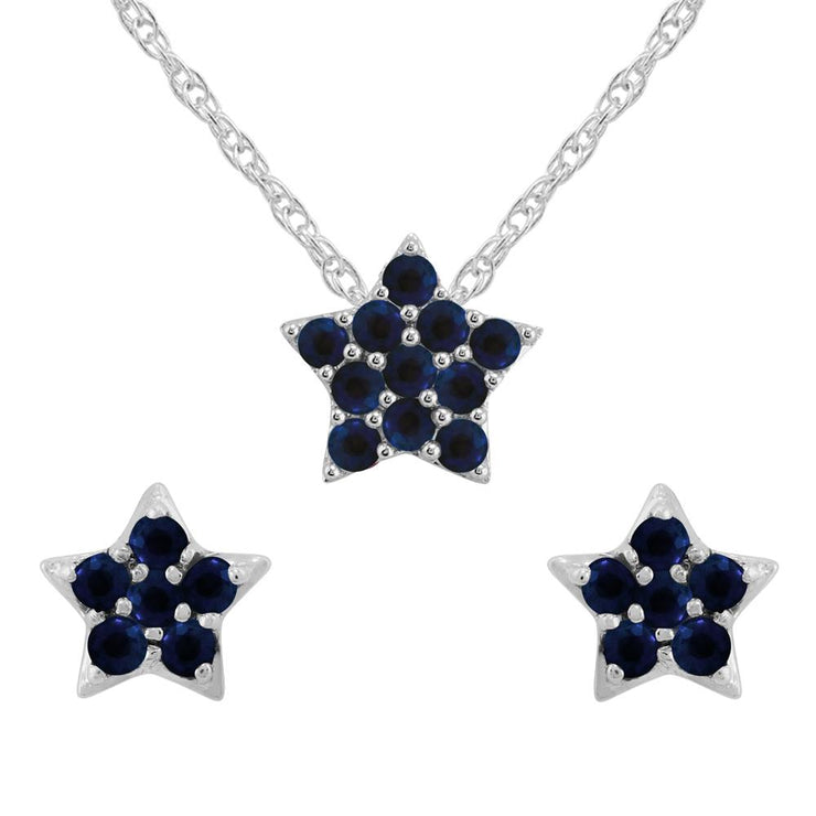 Classic Sapphire Cluster Star Stud Earrings & Pendant Set Image 1