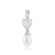 Classic Pearl & Heart White Topaz Drop Earrings & Pendant Set Image 5