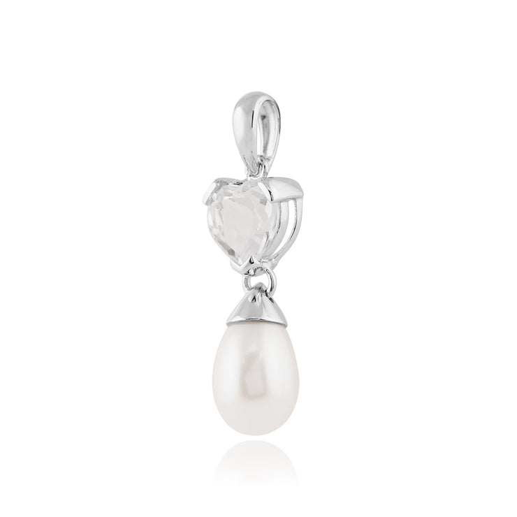 Classic Pearl & Heart White Topaz Drop Earrings & Pendant Set Image 5